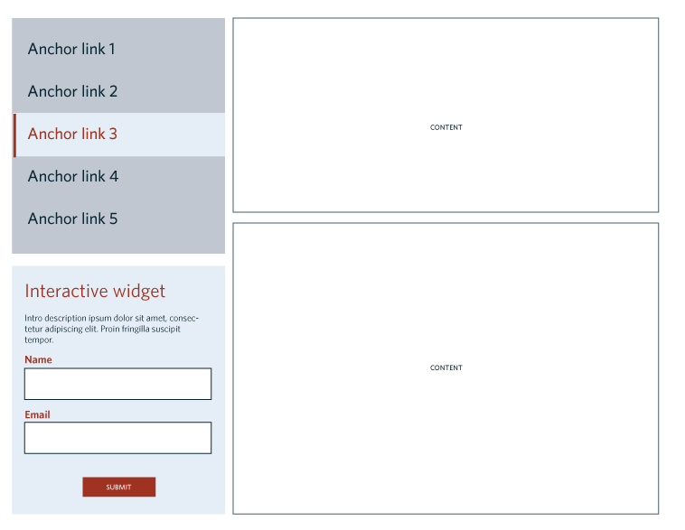 Wireframe showing how a form is integrated into a large screen layout.