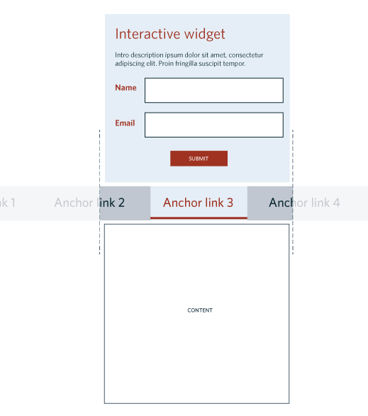 Wireframe showing how a form is prioritized on a small screen to move up above all the rest of the page content.